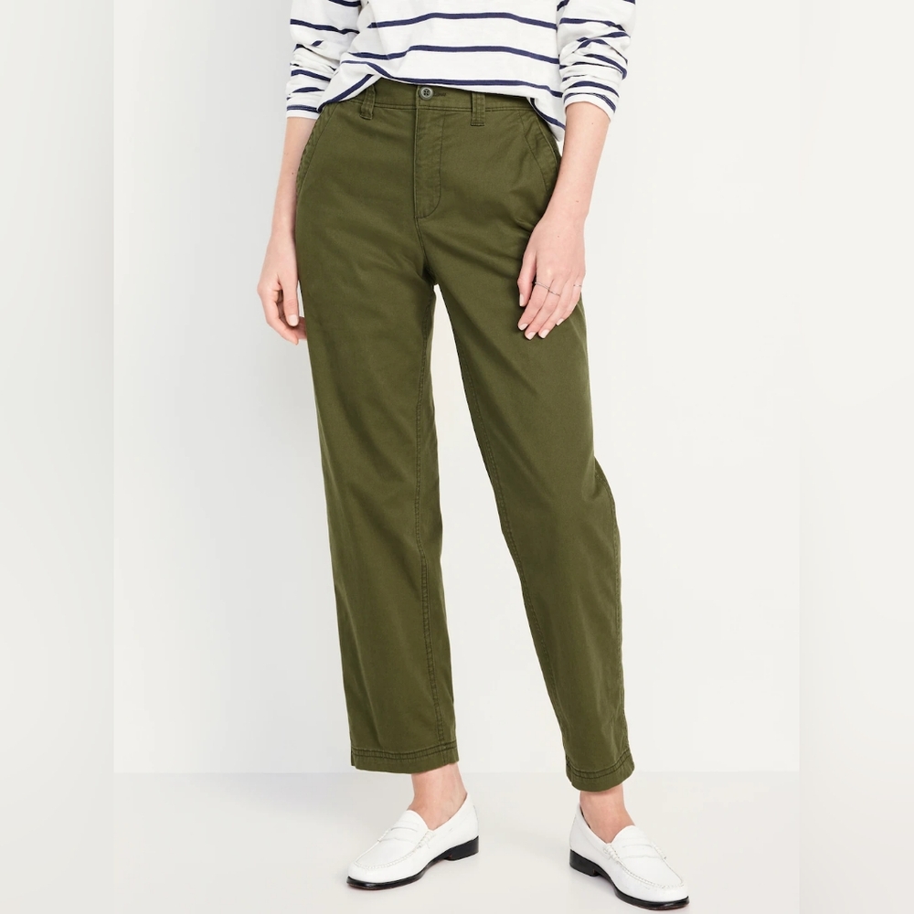 NWT Sz L Old Navy High-Waisted OGC Chino Pants Cotton Elastic Button Conifer